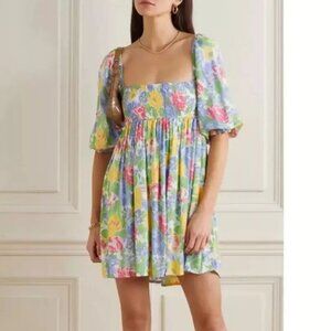 Faithfull the Brand Alina Mini Dress Sz XS Multicolor Floral Print SPRING Squar…